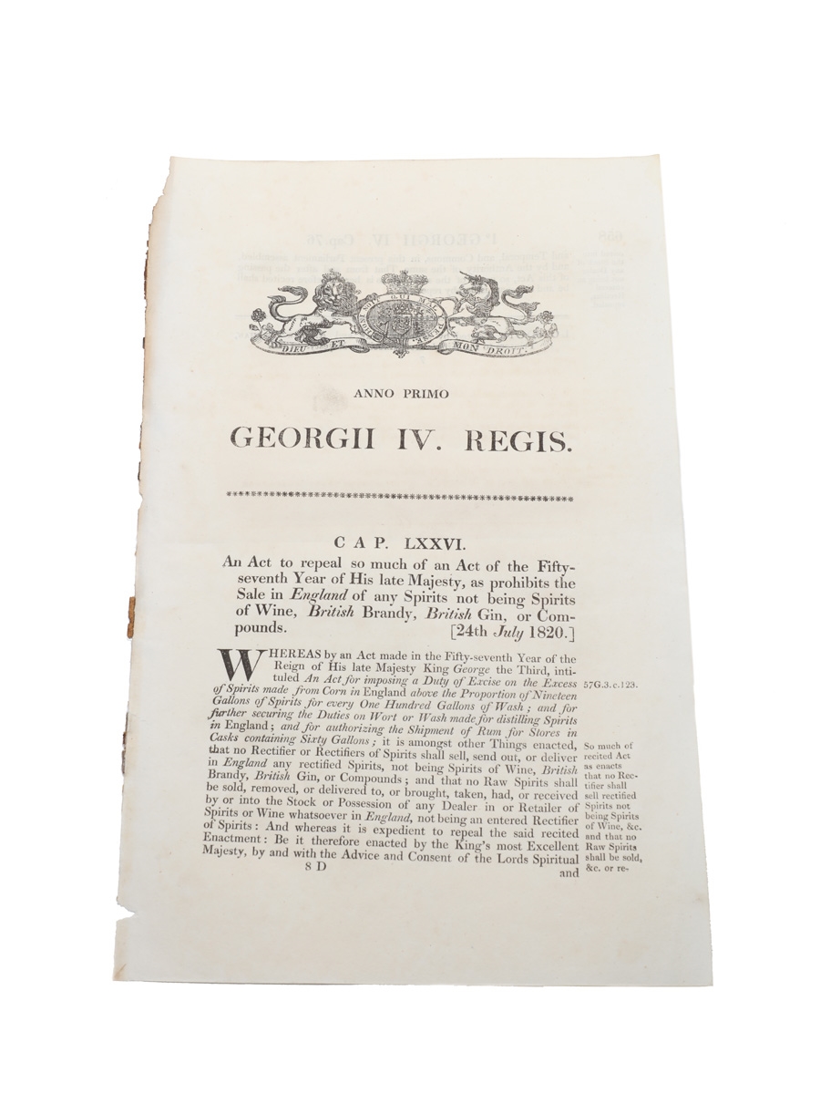 An Act To Repeal So Much Of An Act Of The Fifty-Seventh Year Of His Late Majesty,  Dated 1820 In the 1st Year of King George IV 