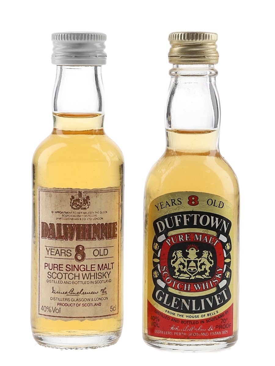 Dalwhinnie 8 Year Old & Dufftown Glenlivet 8 Year Old Bottled 1970s-1980s 2 x 5cl / 40%