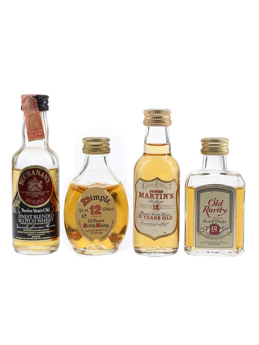 Buchanan's 12 Year Old, Bulloch Lade Old Rarity 12 Year Old, Dimple 12 Year Old & James Martin's 12 Year Old Bottled 1970s-1980s 4 x 4.7cl-5cl