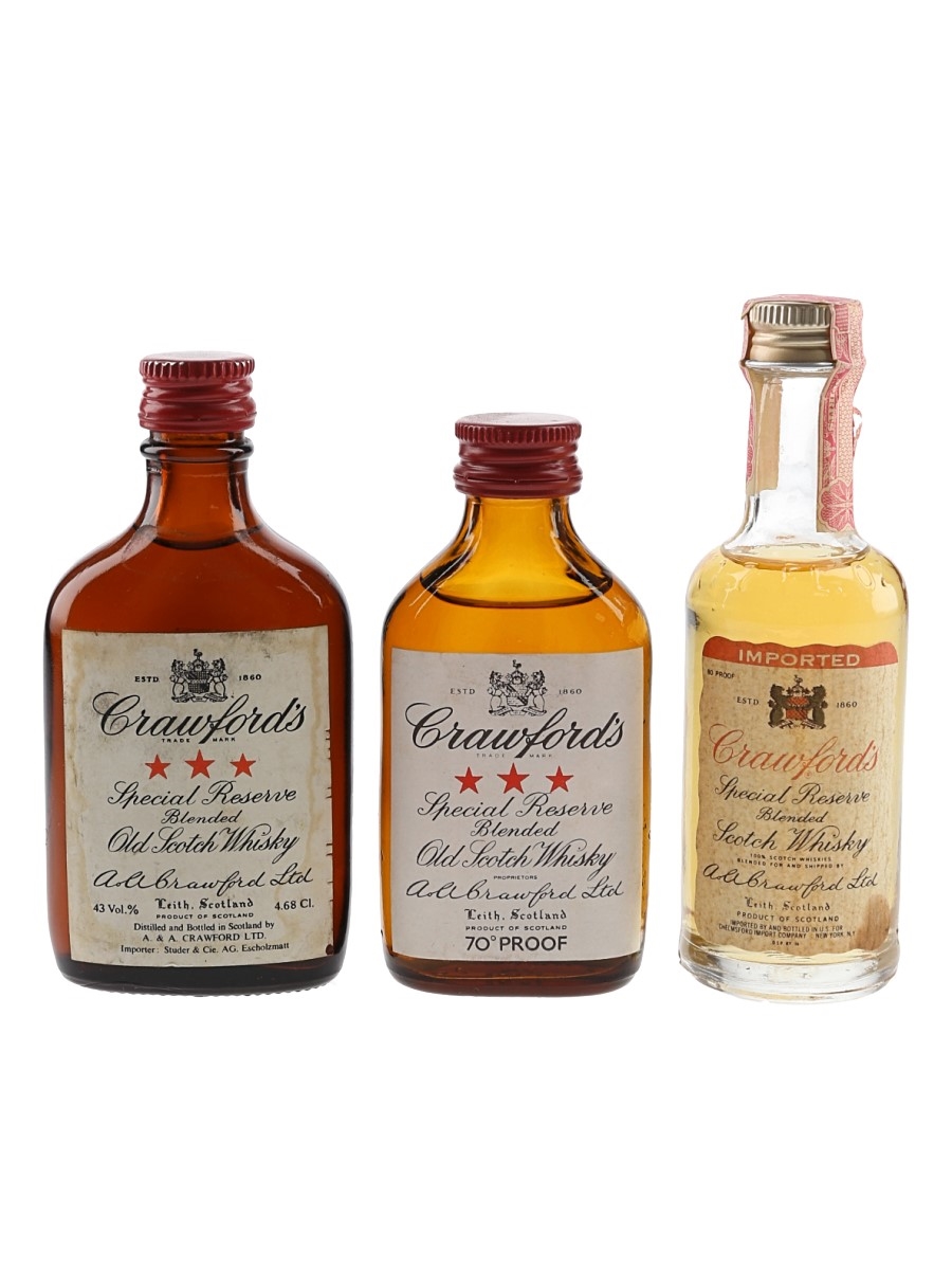 Crawford's Special Reserve & 3 Star Bottled 1960s-1970s 3 x 4.7cl-5cl / 40%