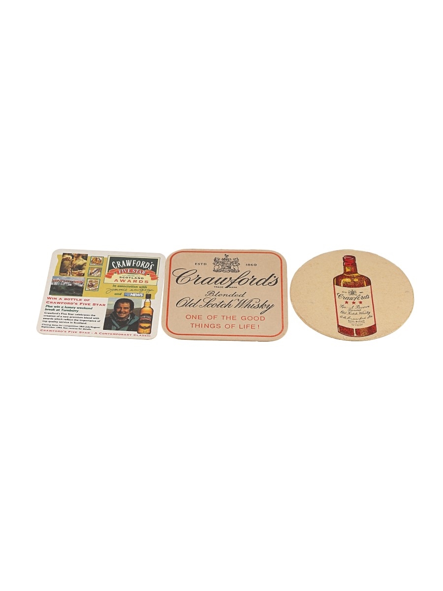 Crawford's Blended Scotch Whisky Coasters  3 x 9cm x 9cm