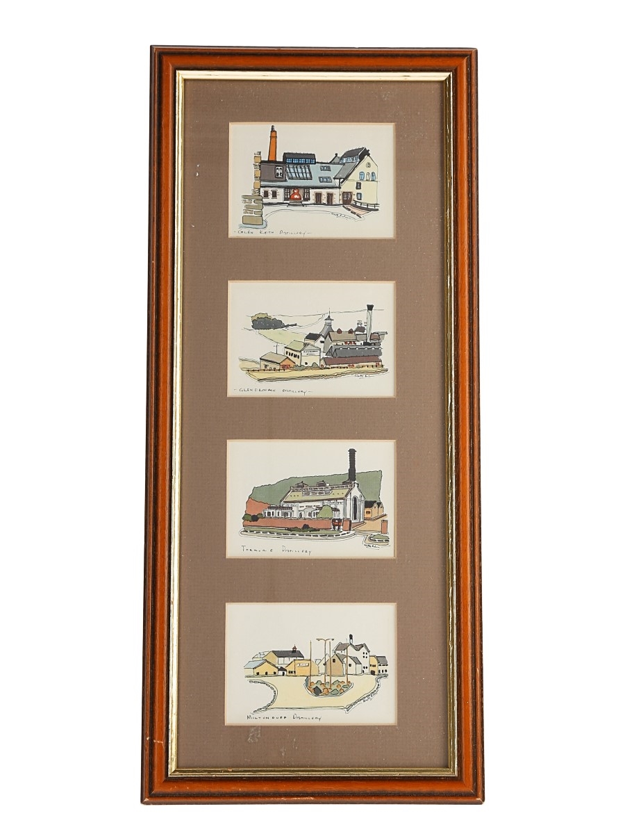 Highland & Speyside Framed Distilleries Print - Alastair Buchanan Glen Keith, Glendronach, Miltonduff & Tormore 40cm x 18cm