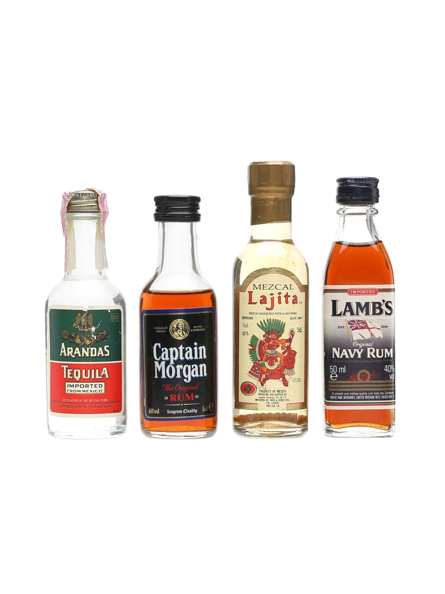 Assorted Rum, Tequila & Mezcal Miniatures Captain Morgan, Lamb's, Lajita 4 x 5cl