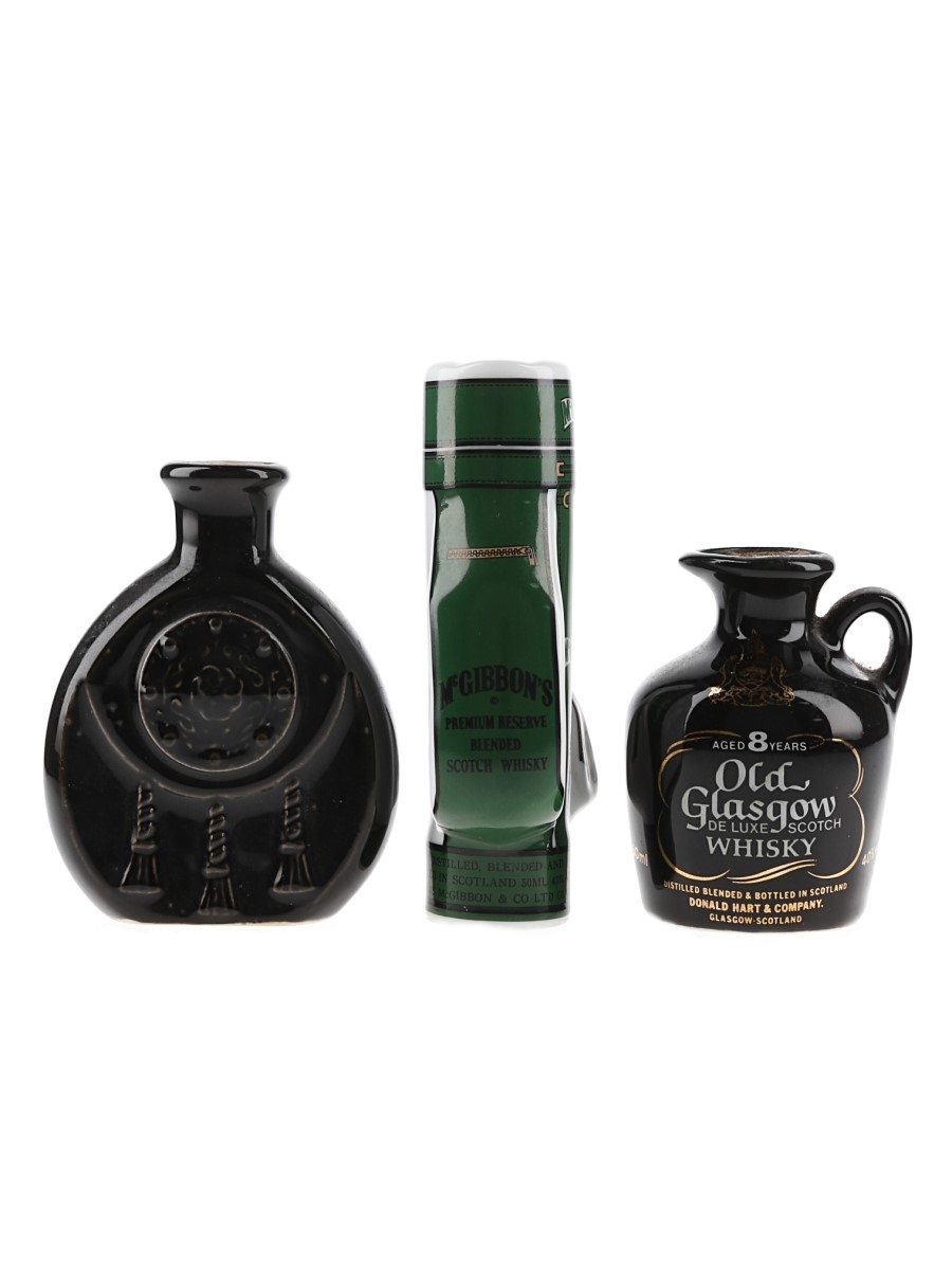 Glen Fiona, McGibbon's & Old Glasgow Decanters Bottled 1980s 3 x 5cl
