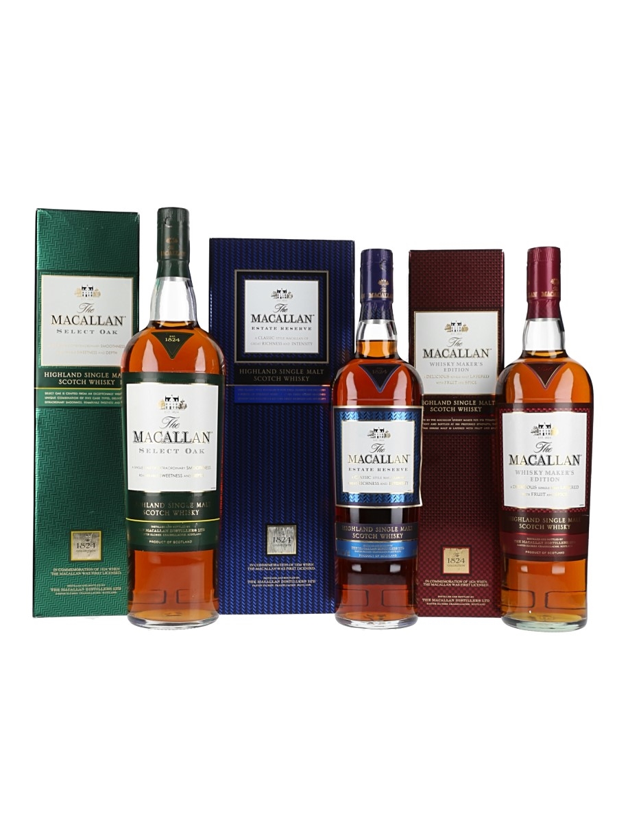 Macallan Whisky Maker's Edition, Select Oak & Estate Reserve The 1824 Collection 3 x 70cl
