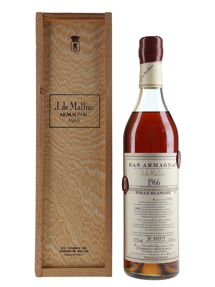 J De Malliac 1966 1er Cru Grand Bas Armagnac - Lot 138298 - Buy
