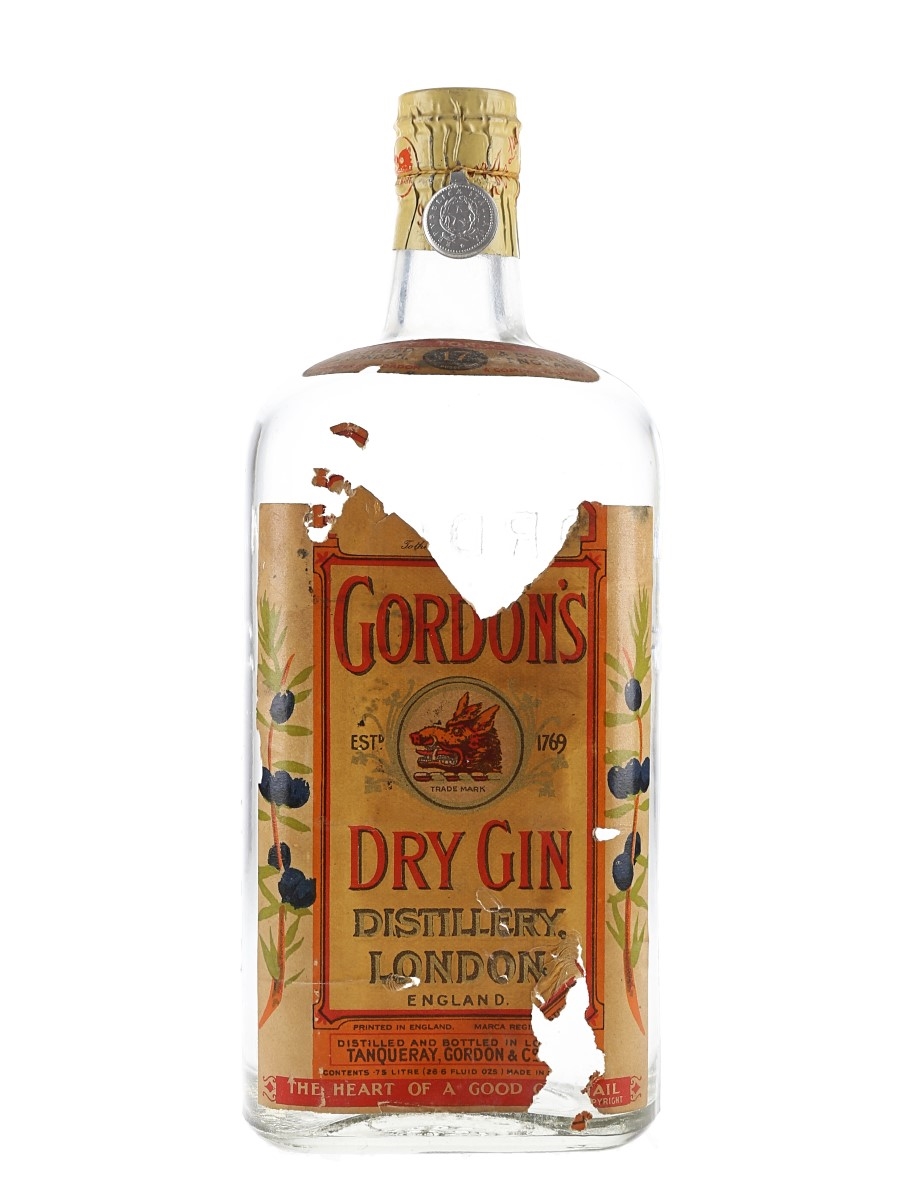Gordon's Dry Gin Spring Cap Bottled 1950s-1960s - Wax & Vitale 75cl