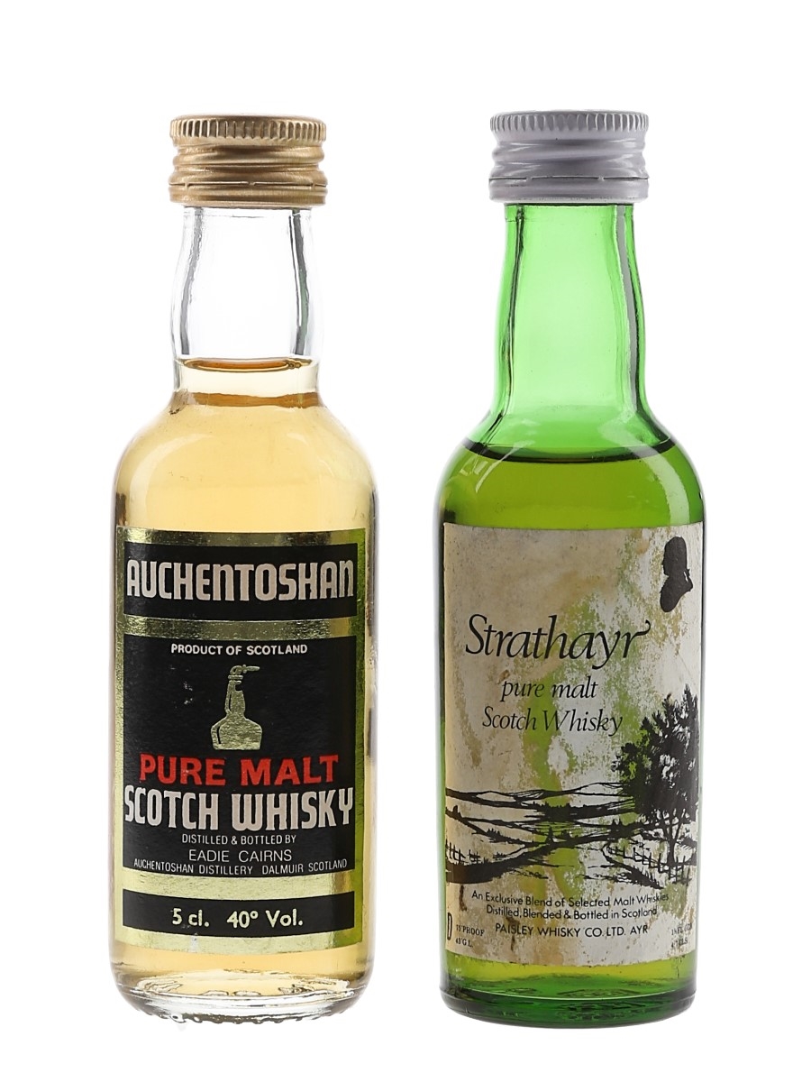 Auchentoshan & Strathayr Pure Malt Bottled 1970s-1980s 2 x 4.7cl-5cl