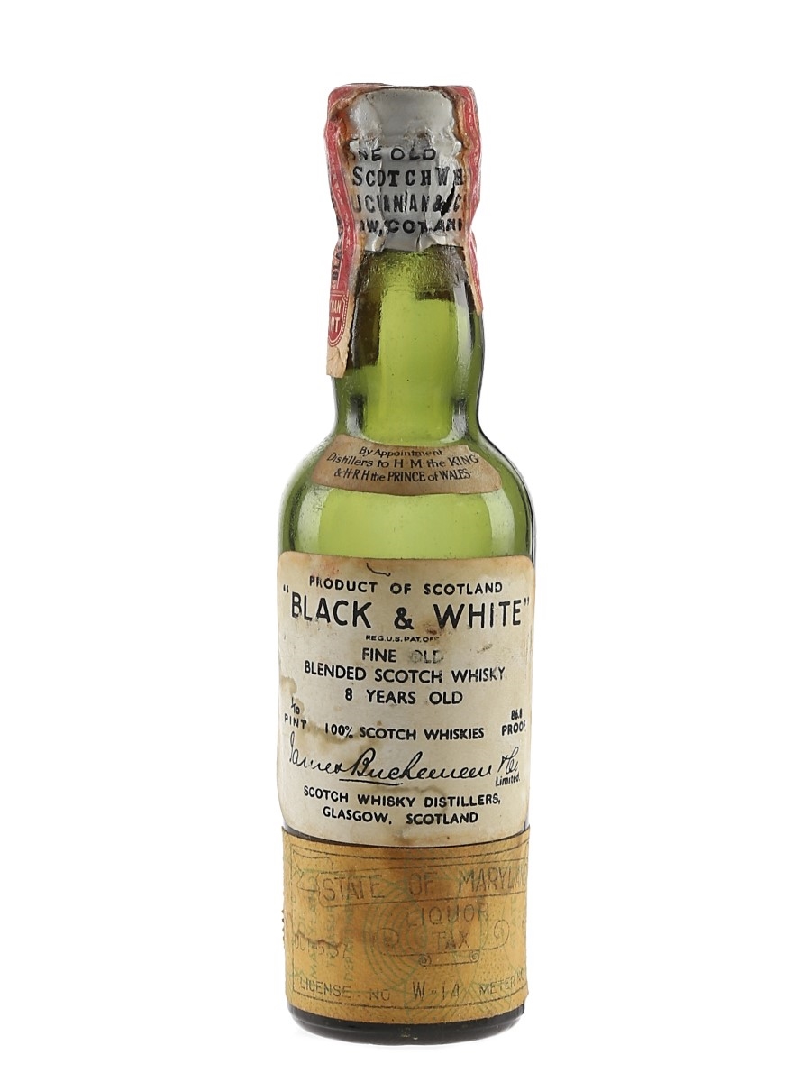 Buchanan's Black & White 8 Year Old Spring Cap Bottled 1930s 4.7cl / 43.4%