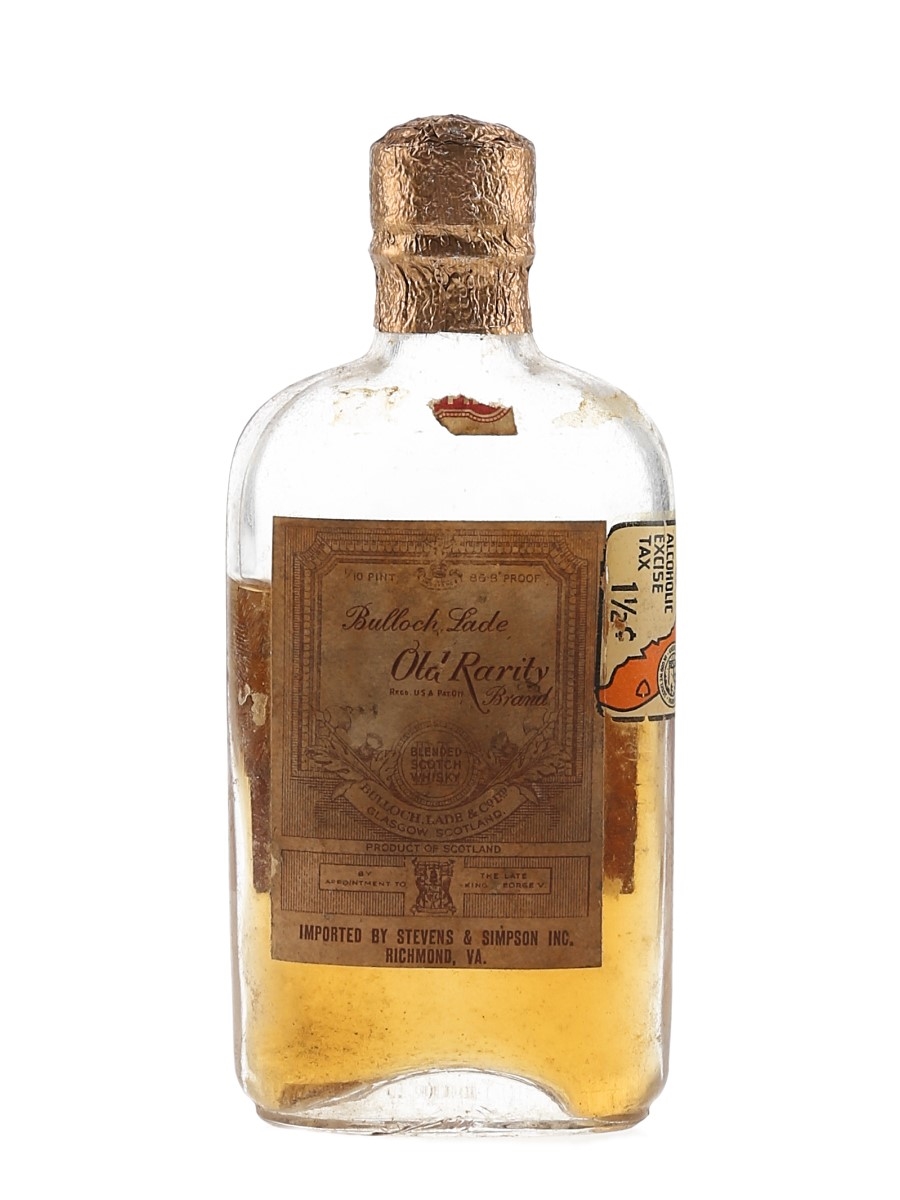 Bulloch Lade's Old Rarity 12 Year Old Bottled 1930s-1940s - Stevens & Simpson Inc 4.7cl / 43.4%