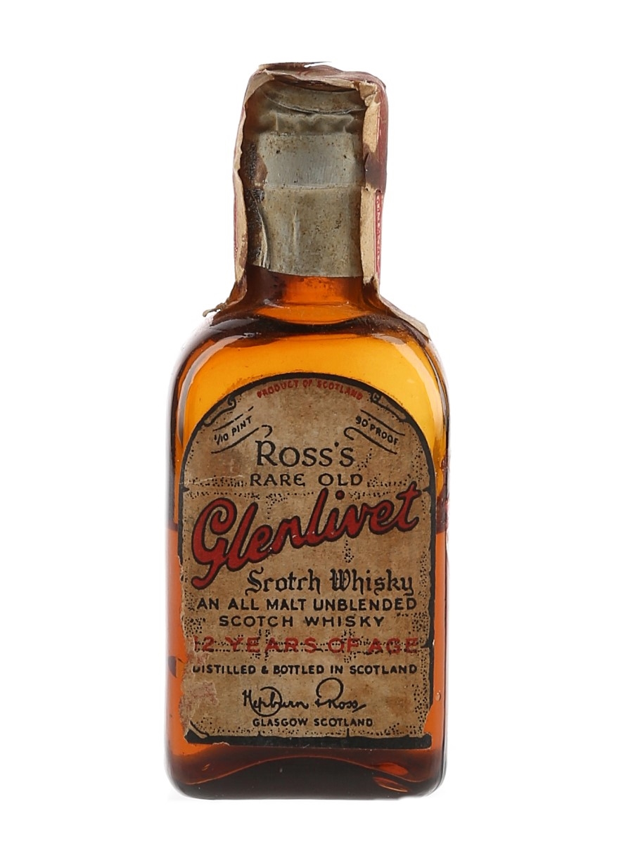 Ross's Rare Old Glenlivet 12 Year Old Bottled 1930s - Hepburn & Ross Inc 4.7cl / 45%