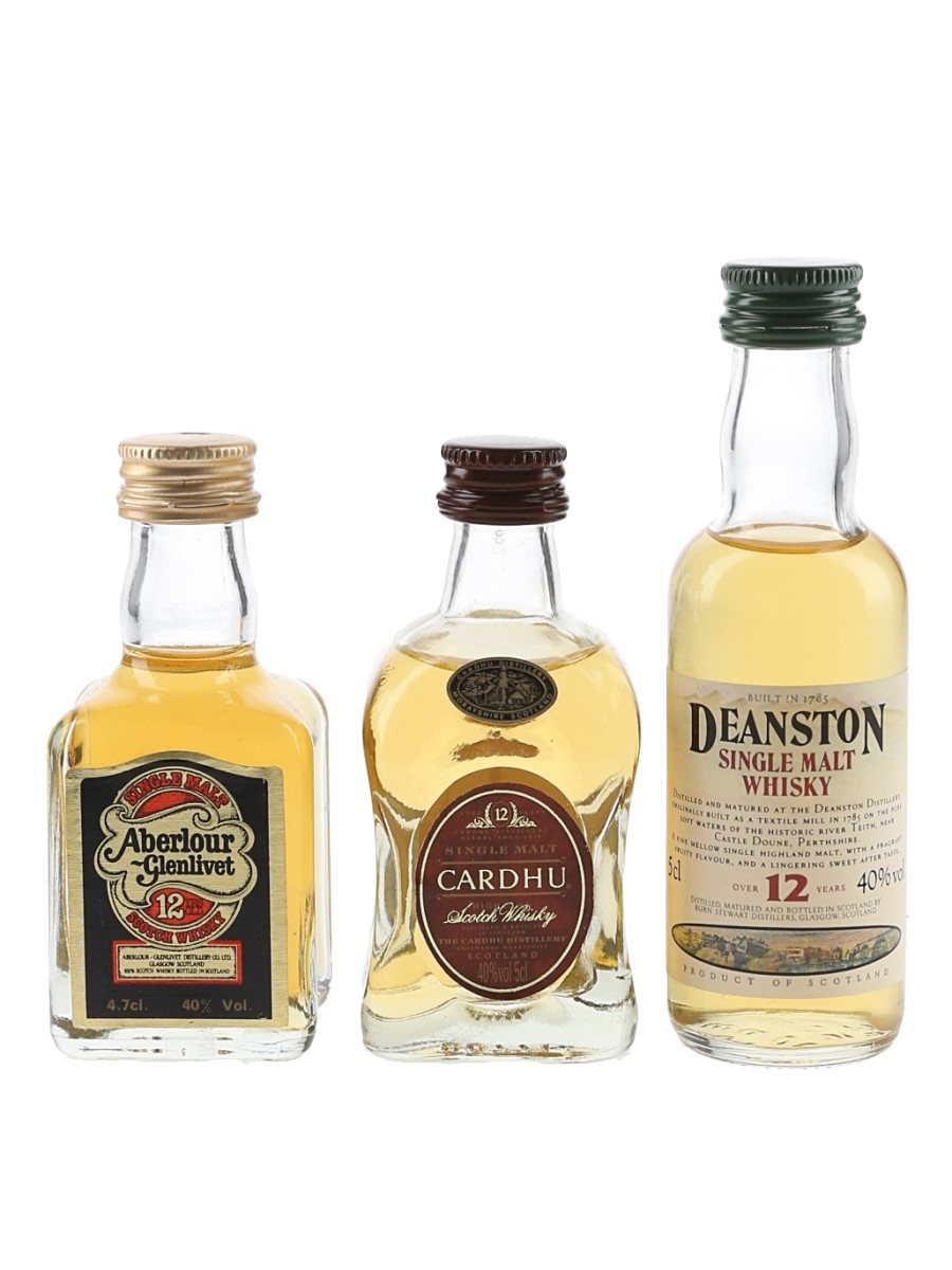 Aberlour Glenlivet, Cardhu and Deanston 12 Year Old Bottled 1980s & 1990s 3 x 4.7cl-5cl / 40%