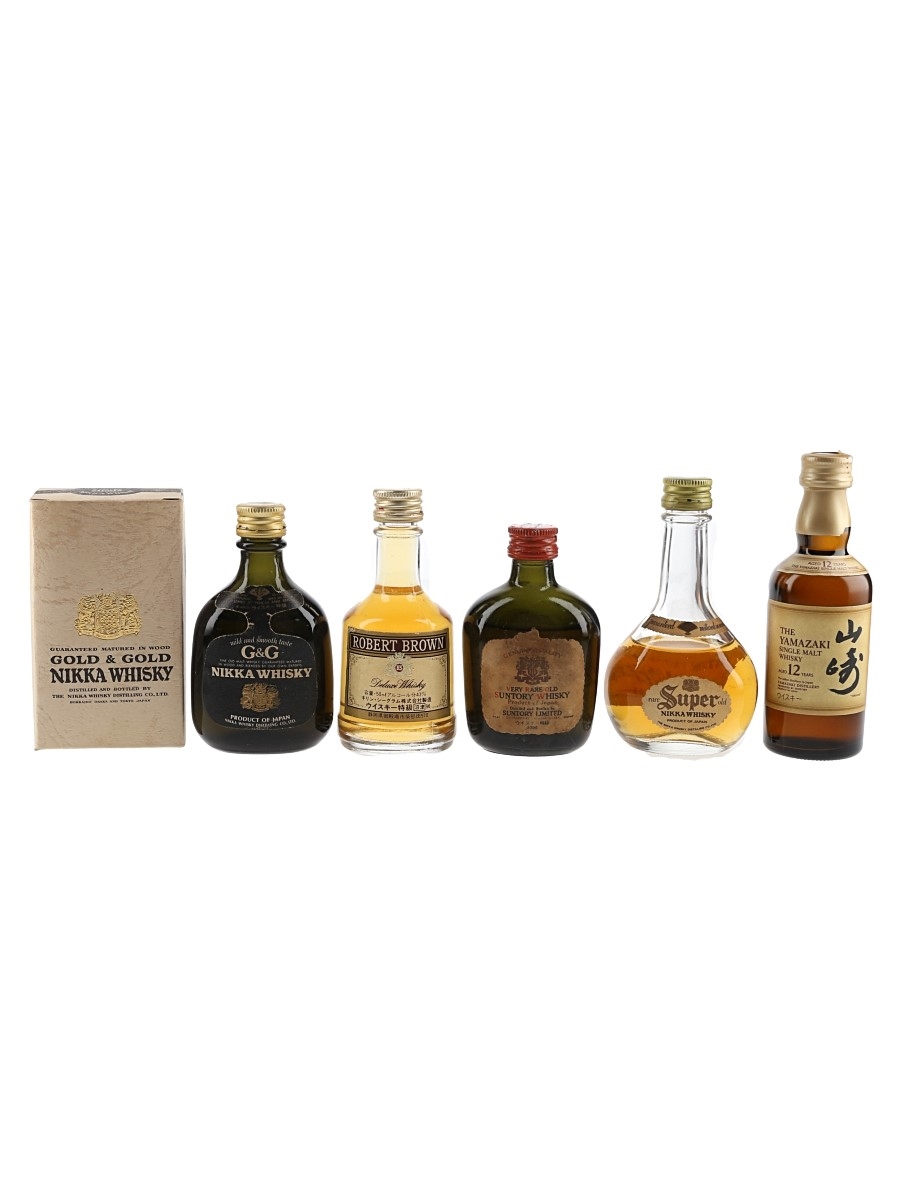 Nikka Gold & Gold Samurai, Robert Brown Deluxe Whisky, Nikka Super Rare Old, Suntory Very Rare Old & Yamazaki 12 Year Old  5 x 5cl / 43%