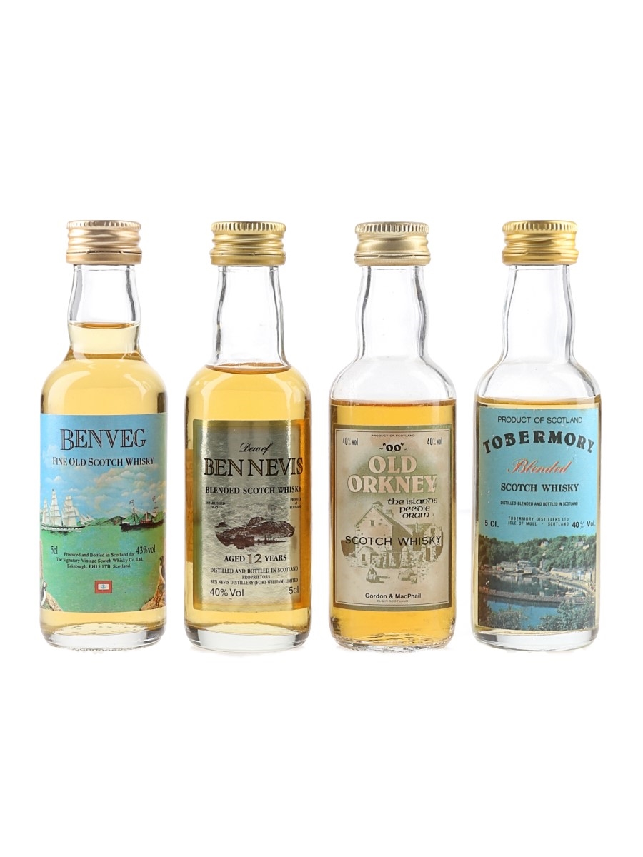 Benveg, Ben Nevis 12 Year Old, Old Orkney & Tobermory Bottled 1980s 4 x 5cl
