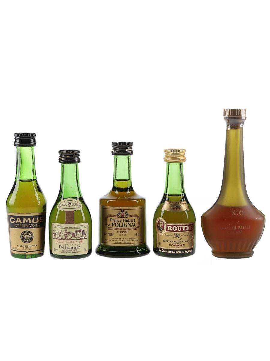 Camus Grand VSOP, Chateau Paulet XO, Delamain, Prince Hubert De Polignac & Router 3 Star Bottled 1970s-1980s 5 x 3cl-5cl / 40%