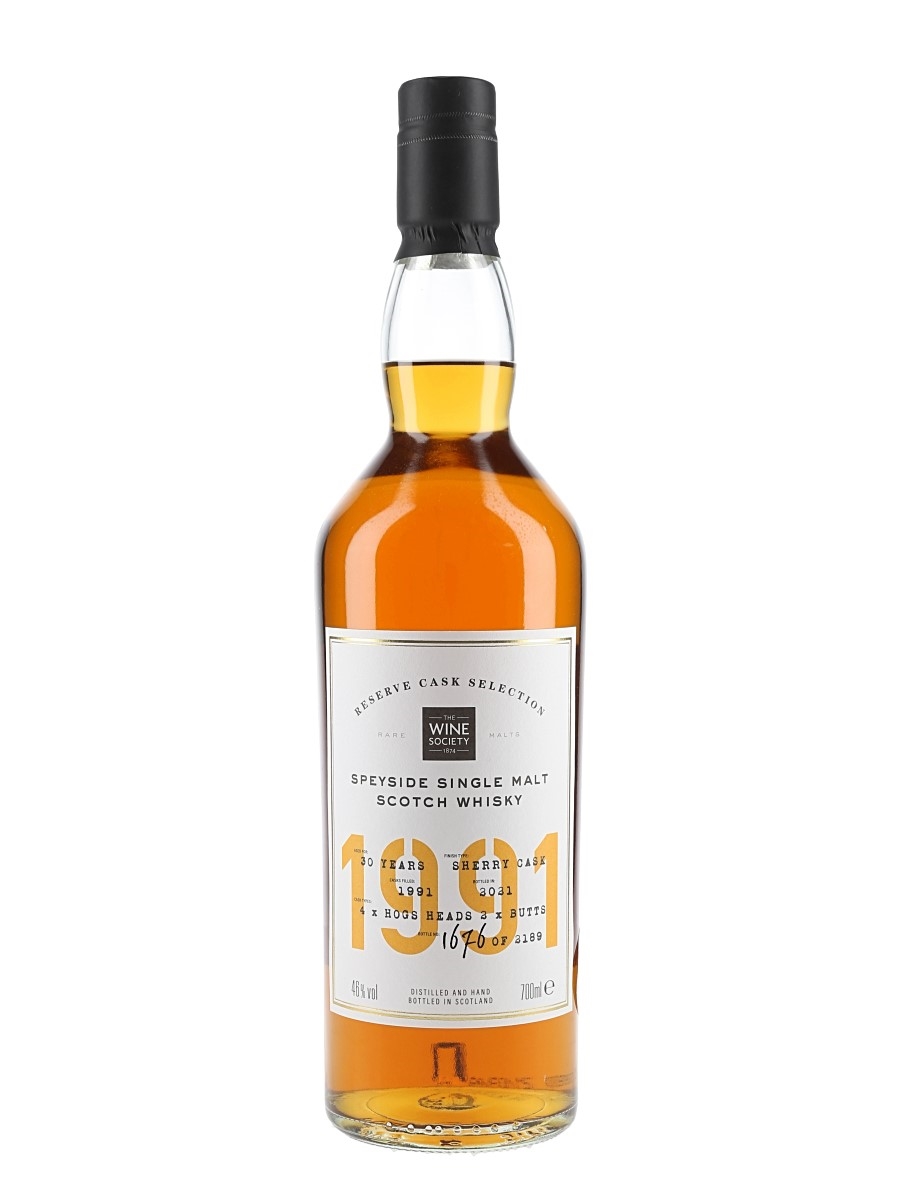 Wine Society 1991 30 Year Old Speyside Single Malt Bottled 2021 - Reserve Cask Selection 70cl / 46%