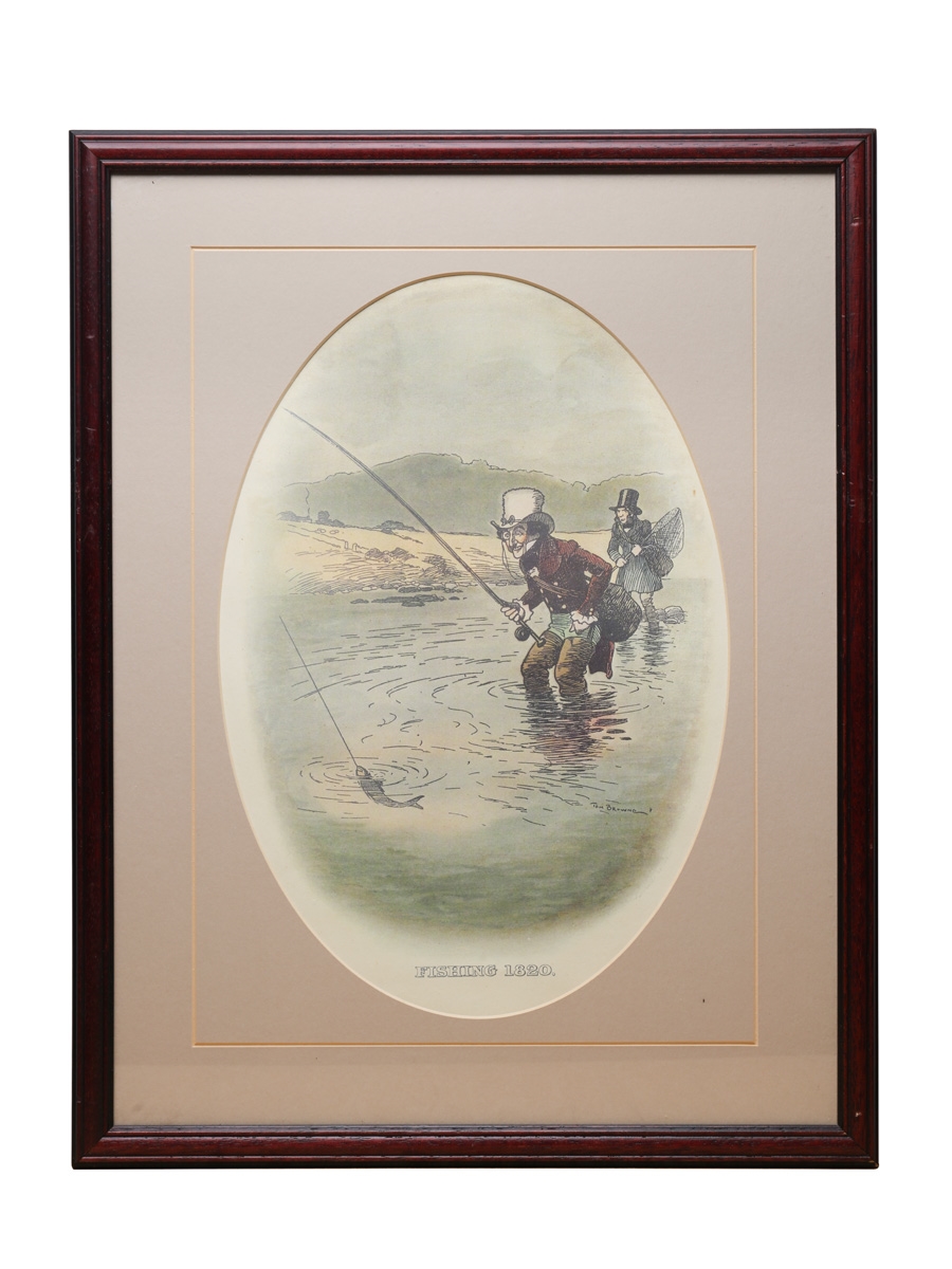 Johnnie Walker Sporting Print - Fishing 1820 Early 20th Century - Tom Browne 48cm x 37cm