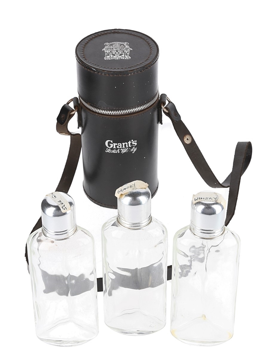 Grants Triple Flask Hunting Set Leather Carry Case 