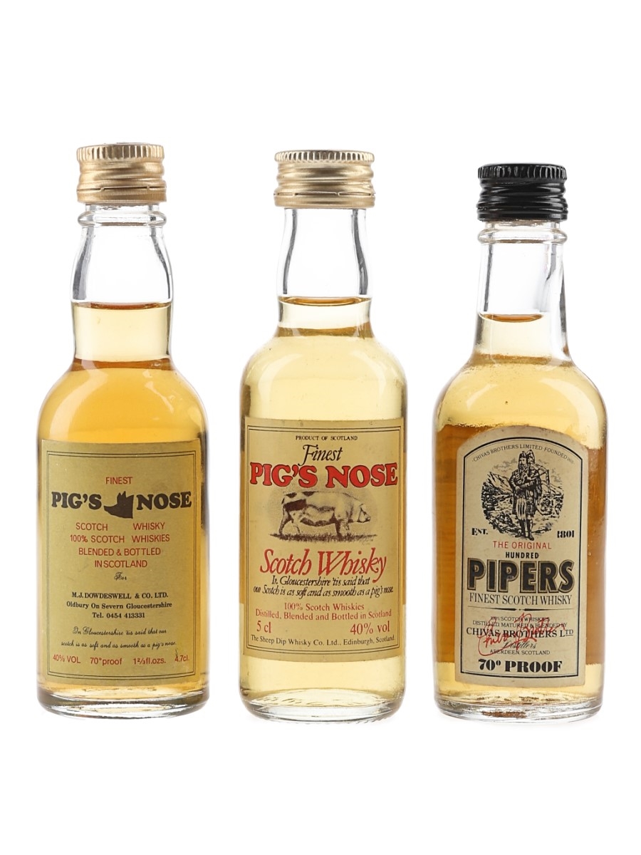 Hundred Pipers & Pig's Nose Bottled 1970s & 1980s 3 x 5cl / 40%