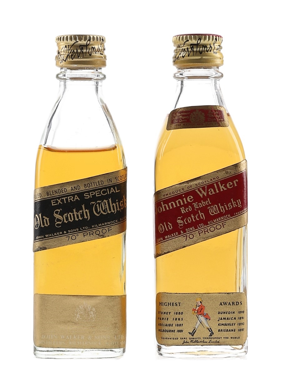 Johnnie Walker Red & Black Label Bottled 1980s 2 x 5cl / 40%