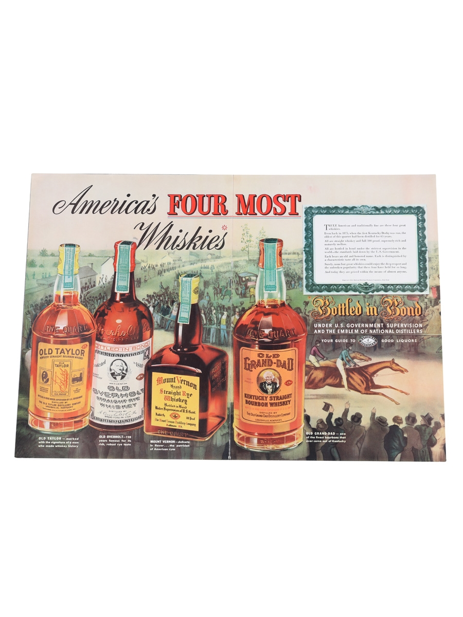 America's Four Most Whiskies Advert Advertising Print for America's Top Whiskey brands 25cm x 36cm (double sided)