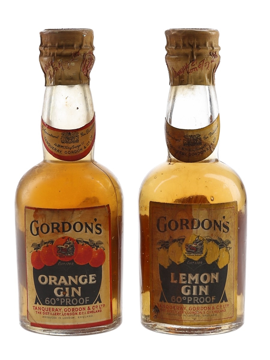 Gordon's Orange & Lemon Gin Spring Cap Bottled 1950s 2 x 5cl / 34.2%