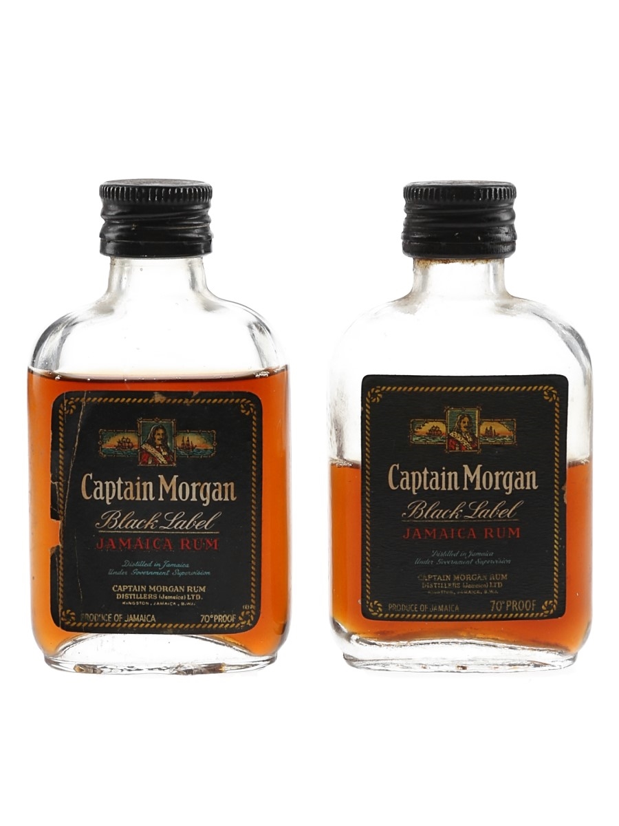 Captain Morgan Black Label Jamaica Rum Bottled 1970s 2 x 5cl / 40%