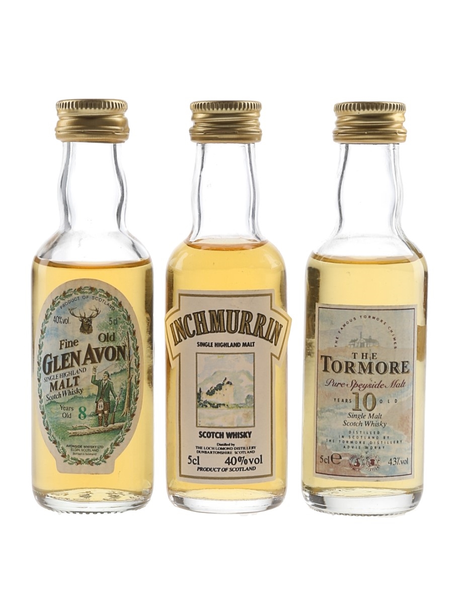 Glen Avon 8 Year Old, Inchmurrin & Tormore 10 Year Old Bottled 1990s 3 x 5cl