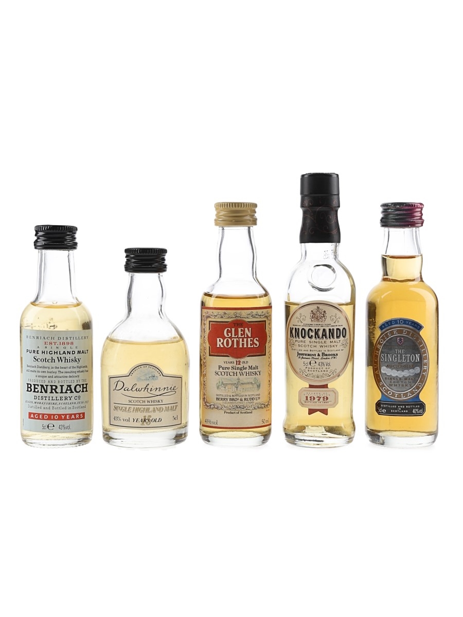 Assorted Single Malt Scotch Whisky Benriach, Dalwhinnie, Glen Rothes, Knockando & Singleton Of Auchroisk 5 x 5cl