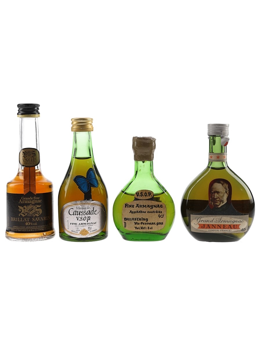 Brillat Savarin, Caussade VSOP, Ducastaing VSOP & Janneau Grande Armagnac Bottled 1970s-1980s 4 x 3cl-5cl / 40%