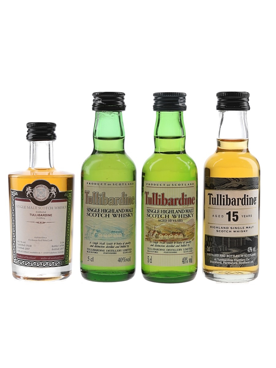Tullibardine Single Malt Scotch Whisky Including 10 YO, 15 YO & Cask Strength 4 x 5cl