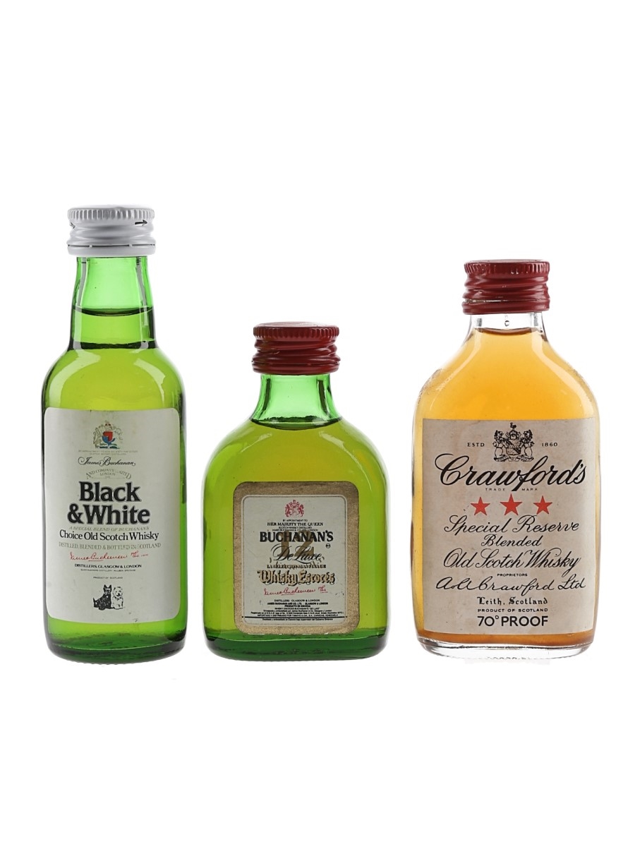 Assorted Blended Scotch Whisky Black & White, Buchanan's & Crawford's 3 x 5cl