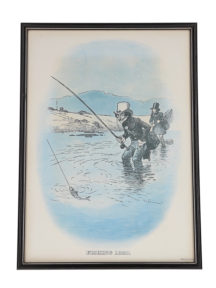 Johnnie Walker Sporting Print - Fishing 1820 Early 20th Century - Tom Browne 37cm x 27cm