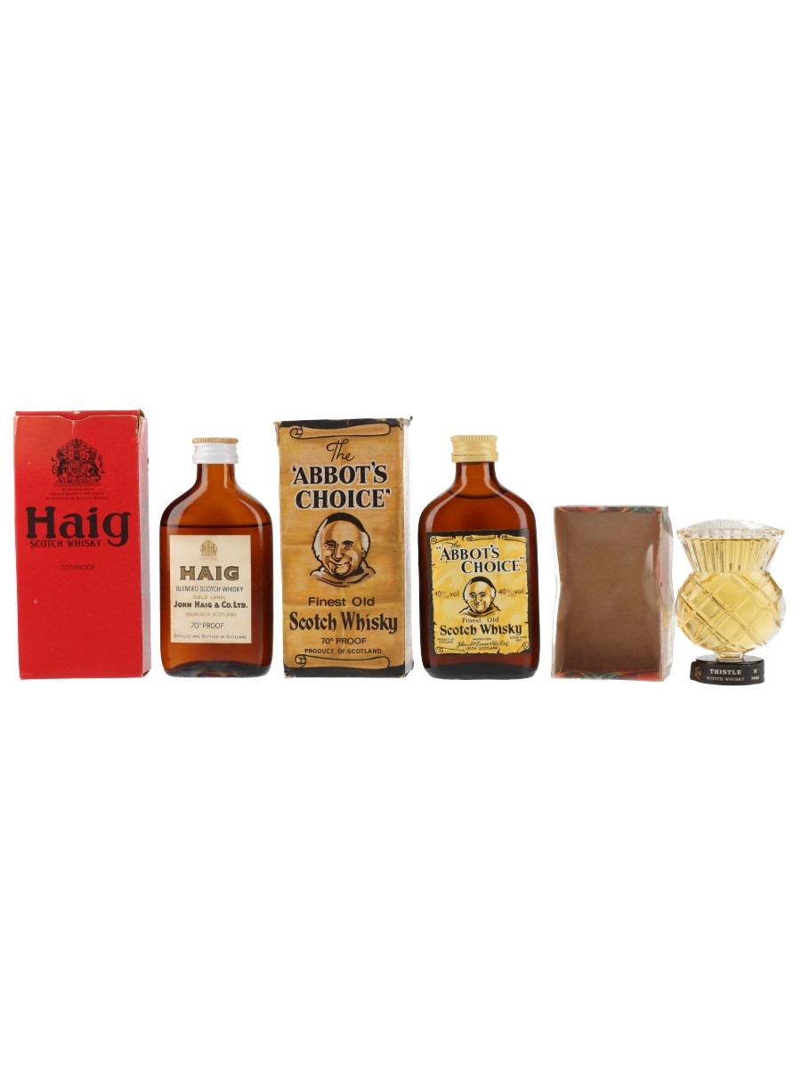 Abbot's Choice, Haig Gold Label & Thistle Bottled 1970s 3 x 5cl / 40%