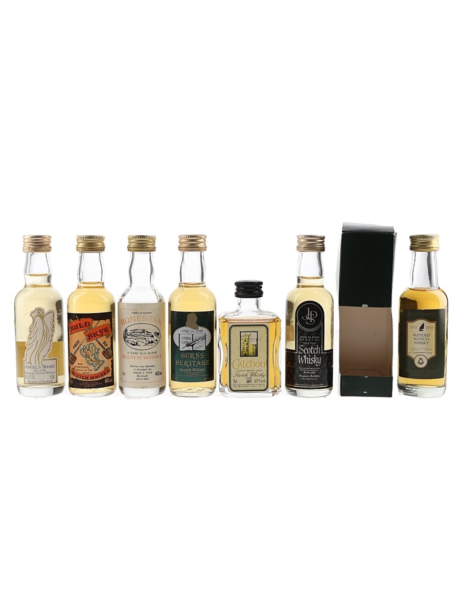 Assorted Blended Scotch Whisky Angel's Share, Auld Skya, Bunessan, Burns Heritage, Calchou, John Player Scotch Whisky & Stornoway Port Authority 8 Year Old 7 x 5cl
