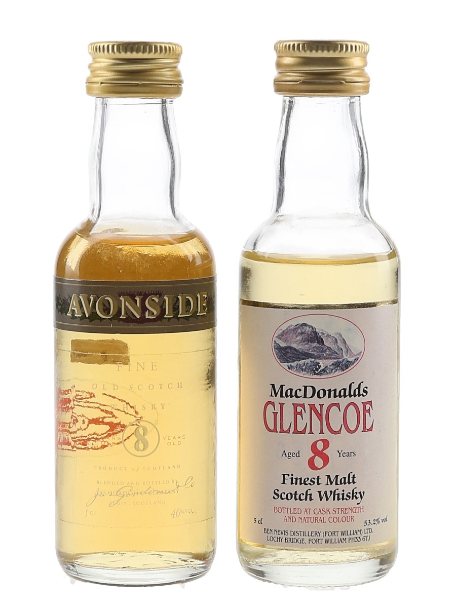 Avonside 8 Year Old & MacDonald's Glencoe 8 Year Old Bottled 1990s 2 x 5cl
