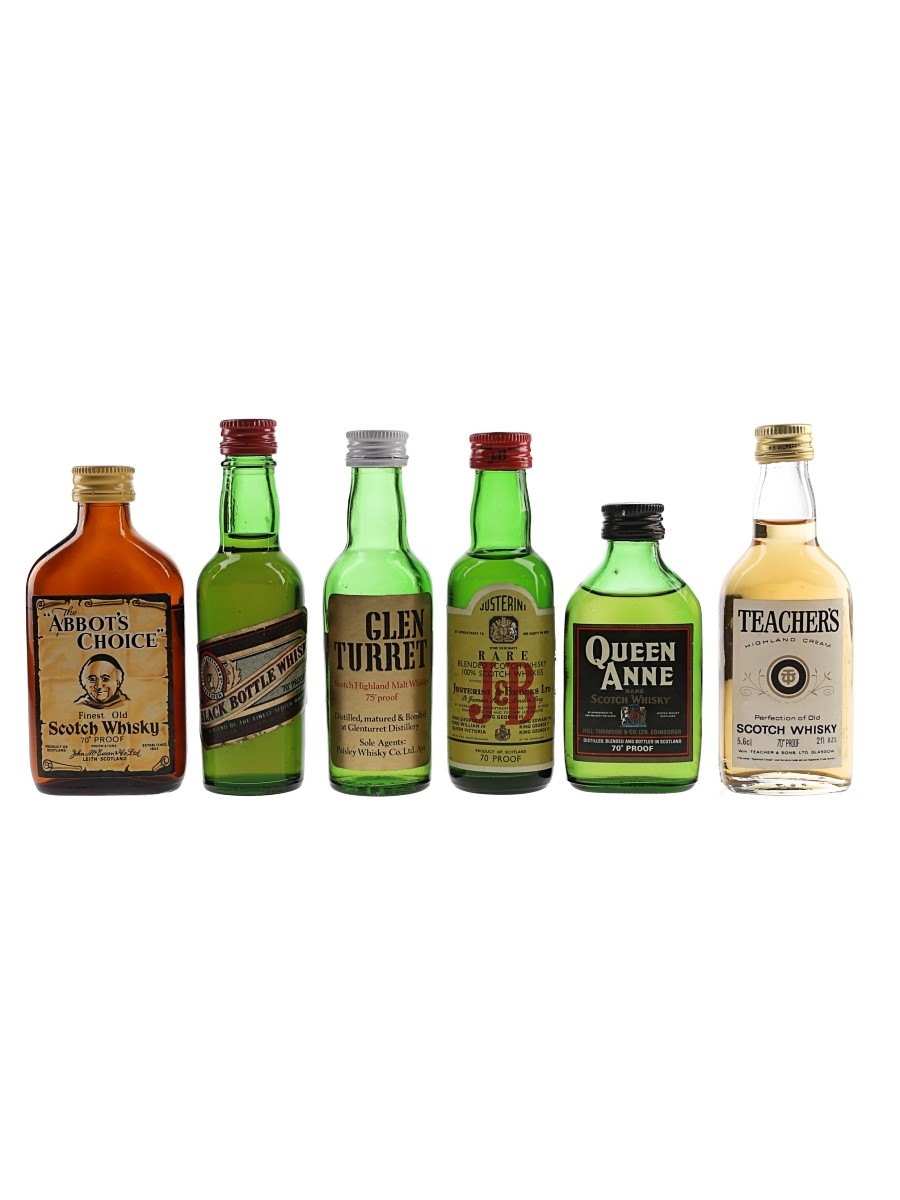 Abbot's Choice, Black Bottle, Glenturret, J&B, Teacher's Highland Cream & Queen Anne Bottled 1970s-1980s 6 x 5cl