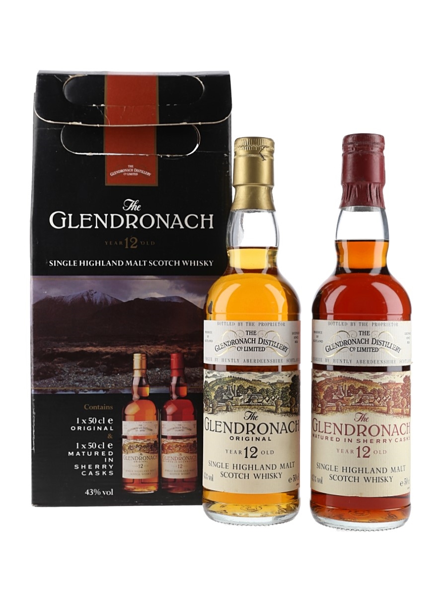 Glendronach 12 Year Old Original & Sherry Cask Bottled 1980s - Case Set 2 x 50cl / 43%