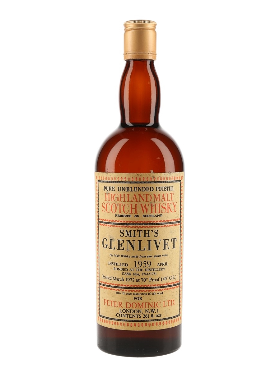 Smith's Glenlivet 1959 12 Year Old Bottled 1972 - Peter Dominic Ltd 75.7cl / 40%