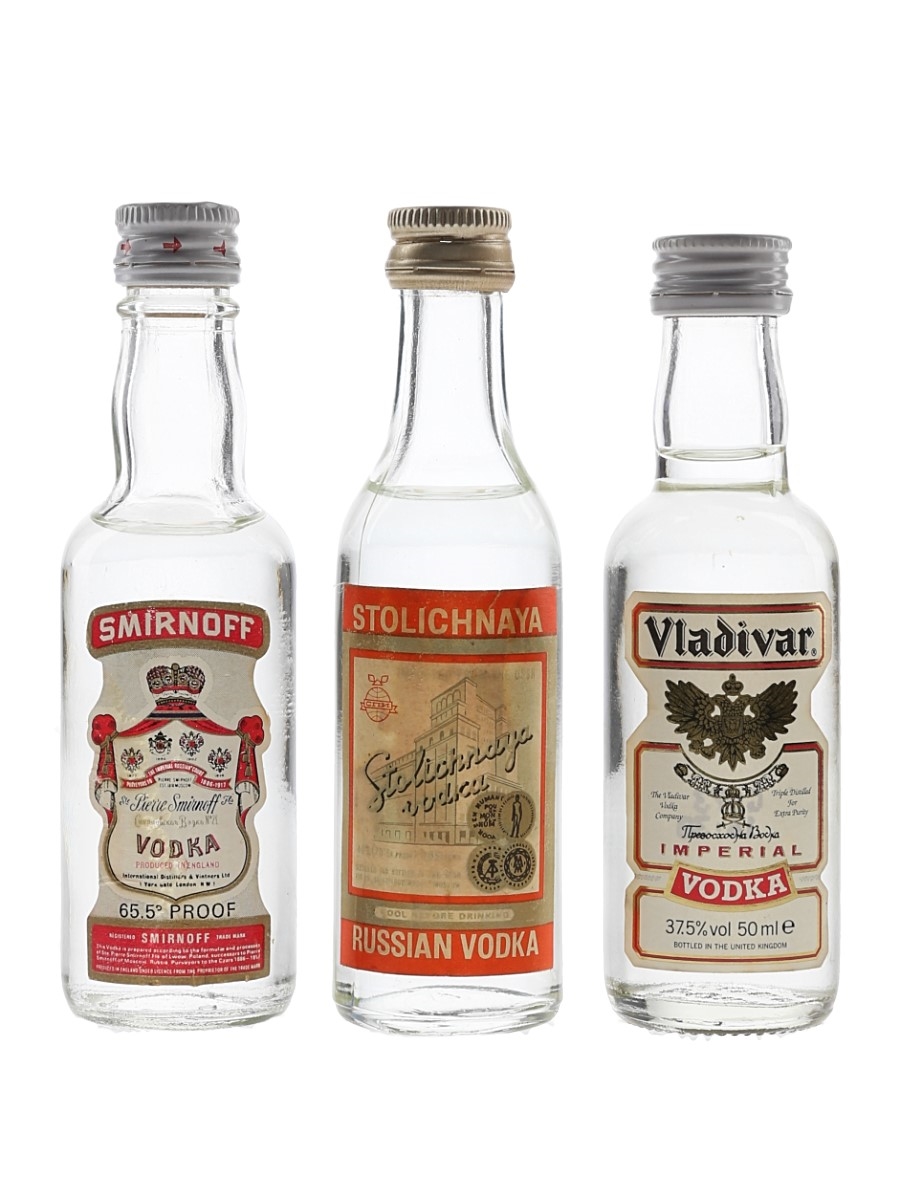 Vladivar, Smirnoff & Stolichnaya Bottled 1970s-1980s 3 x 5cl