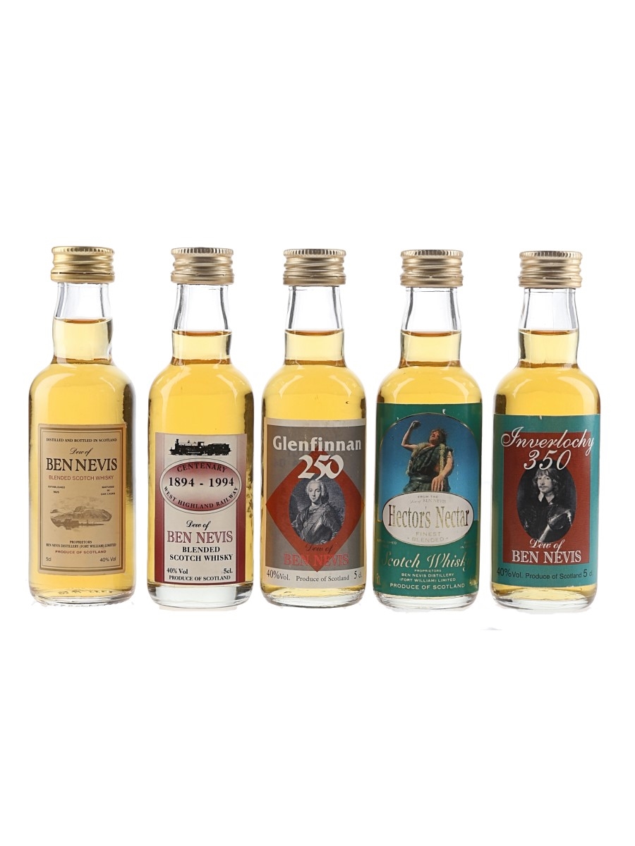 Assorted Blended Whisky Ben Nevis Centenary, Inverlochy 350, Dew Of Ben Nevis, Glenfinnan 250 & Hector's Nectar 5 x 5cl / 40%