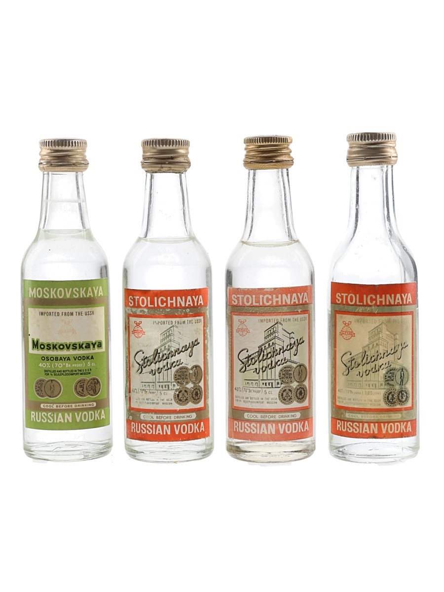 Stolichnaya & Moskovskaya Bottled 1970s-1980s 4 x 5cl / 40%