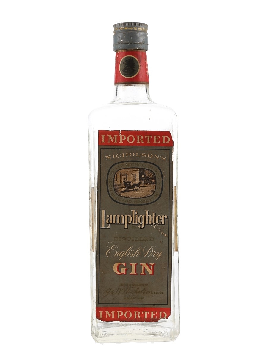 Nicholson's Lamplighter English Dry Gin Bottled 1960s-1970s 75cl