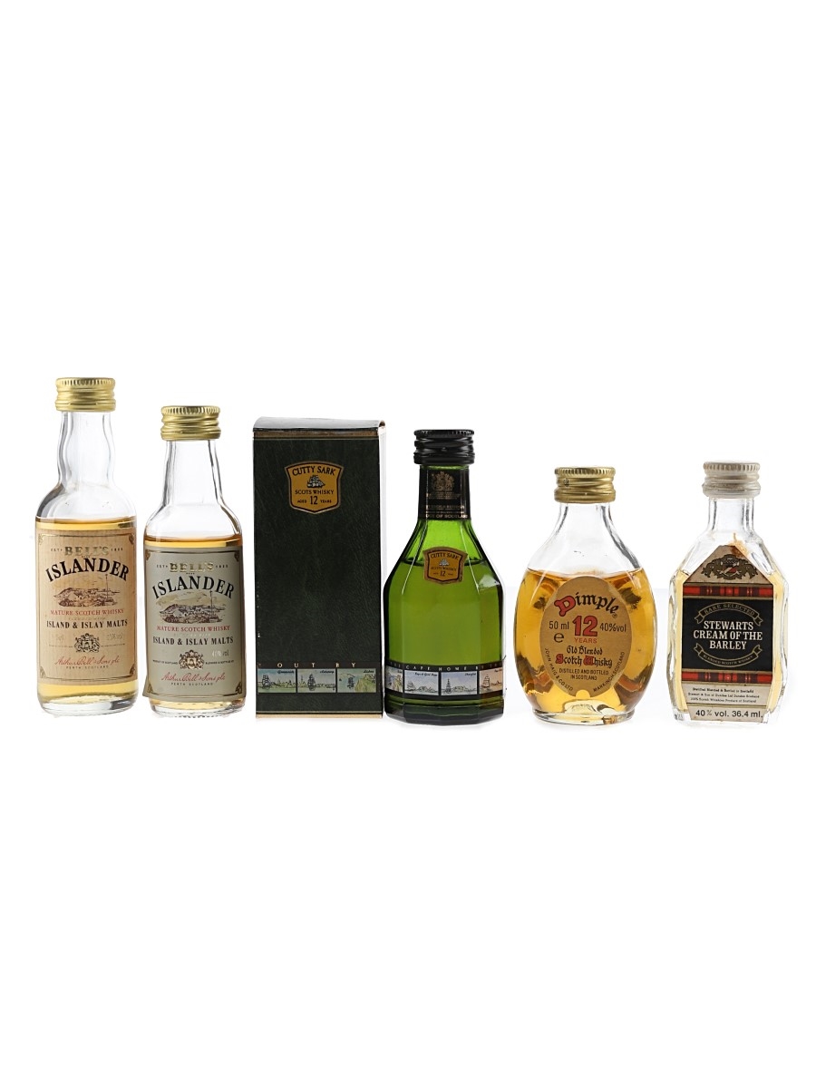 Bell's Islander, Cutty Sark 12 Year Old, Dimple 12 Year Old & Stewarts Cream Of The Barley Bottled 1980s-1990s 5 x 5cl / 40%