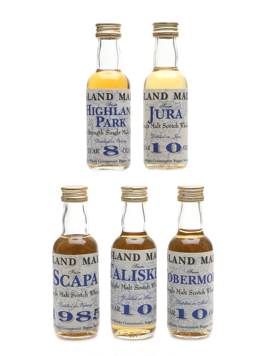 The Whisky Connoisseur Island Malt Miniatures Talisker, Highland Park, Scapa, Isle of Jura, Tobermory 5 x 5cl