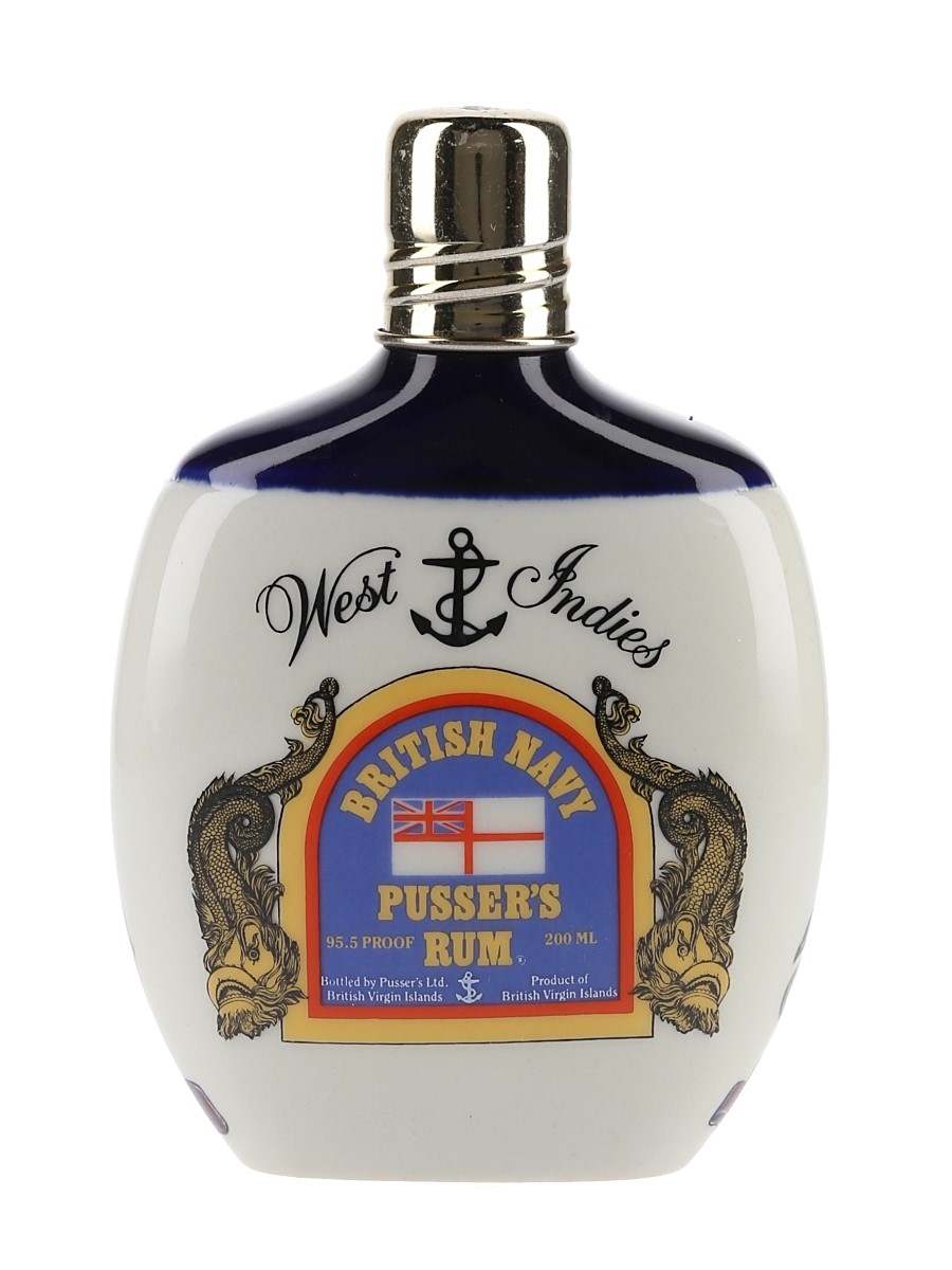Pusser's Navy Rum Ceramic Hip Flask Bottled 1970s-1980s 20cl / 54.5%