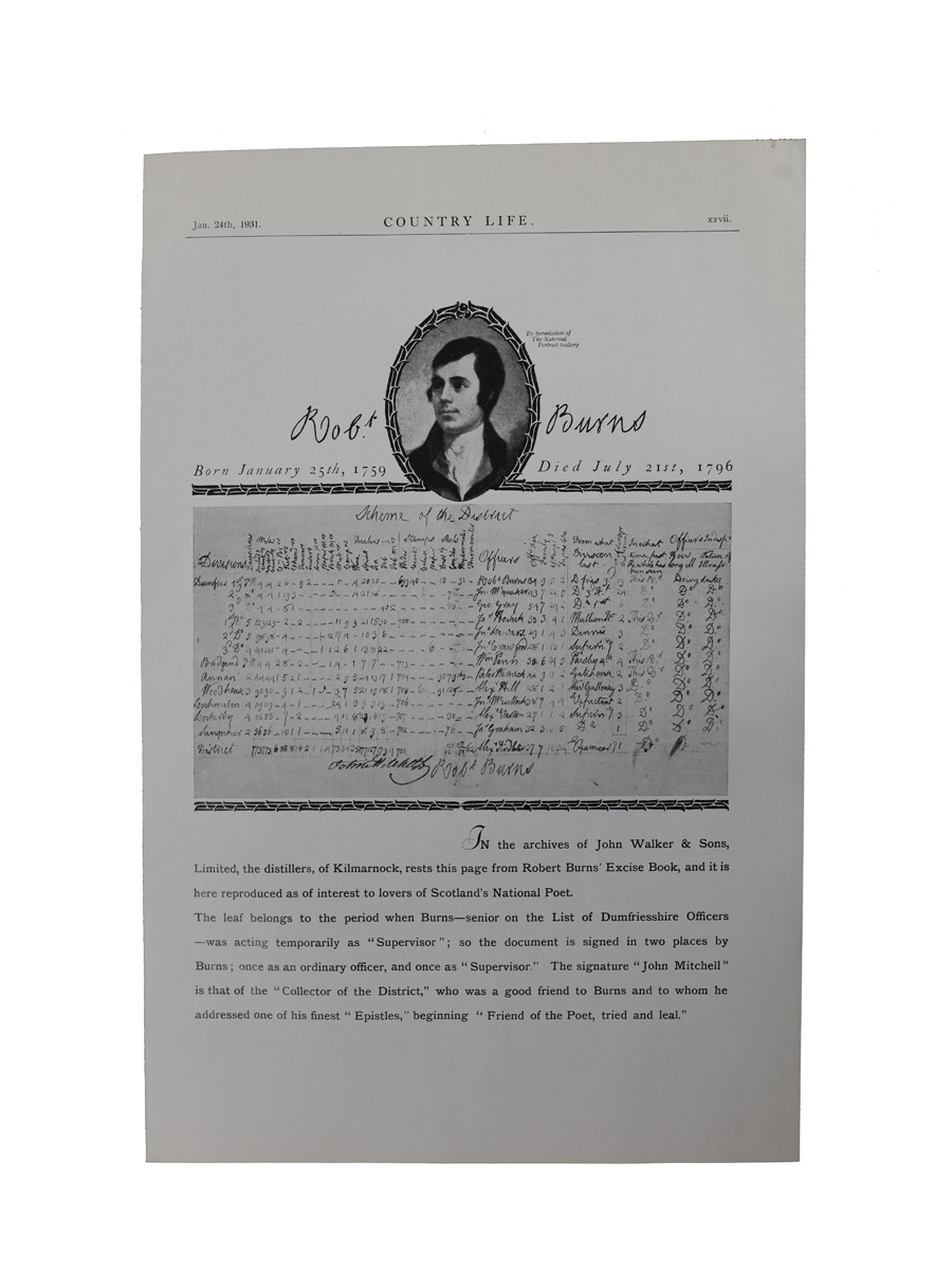 Johnnie Walker - Robert Burns Excise Book Reprint Country Life 1931 24cm x 37cm