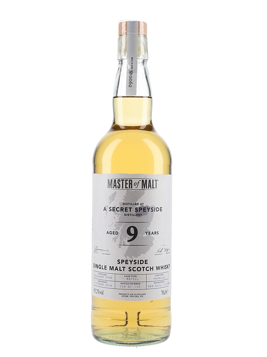 A Secret Speyside 2009 9 Year Old Bottled 2019 - Master Of Malt 70cl / 65.2%