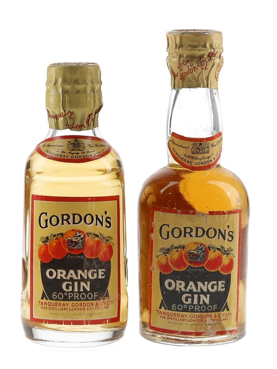Gordon's Orange Gin Spring Cap Bottled 1940s-1950s 2 x 5cl / 34.2%