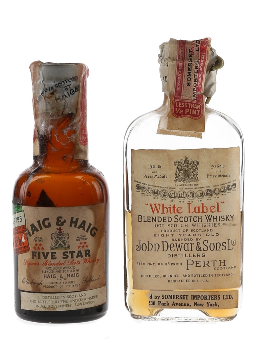 Dewar's White Label Spring Cap & Haig & Haig Five Star Spring Cap Bottled 1930s-1940s 2 x 4.7cl / 43.4%